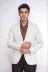 Krem Çizgili Keten Dokulu Gold Renk Metal Düğmeli Slim Fit Erkek Blazer Ceket – Wessi 4