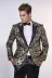 Slim Fit Altın Şal Desenli Siyah Erkek Smokin Blazer 1